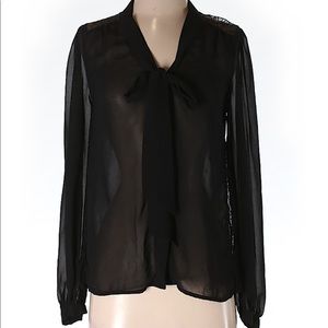 Topshop black sheer blouse with lace detail